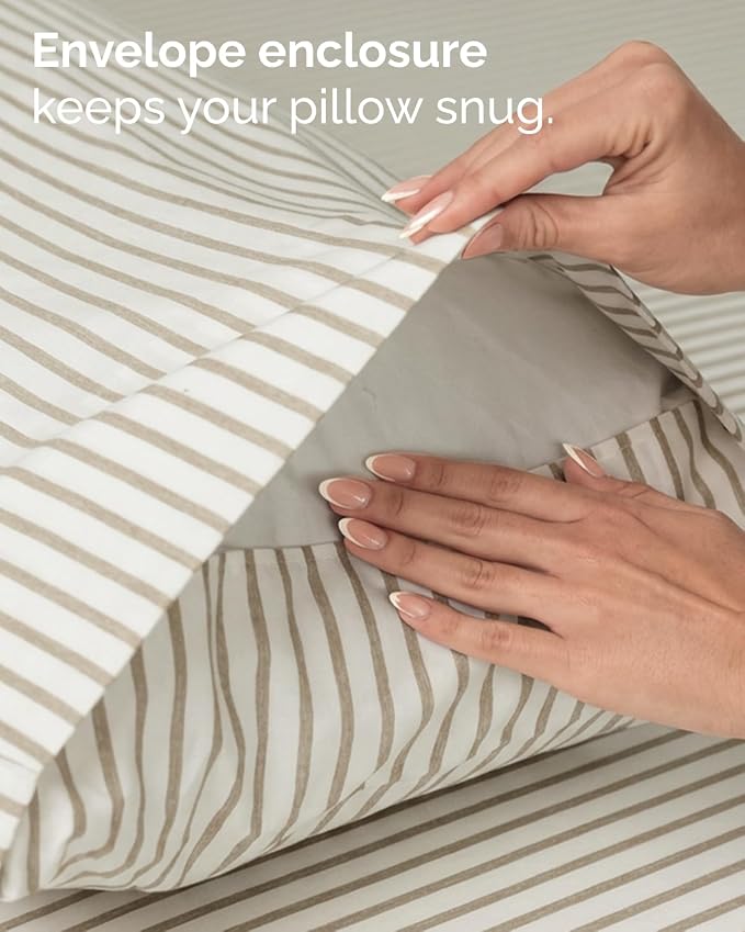Twin 4 Piece Sheet Set - Comfy Breathable & Cooling - Soft Hotel Luxury Bedding Set with 8-16 Inch Deep Pockets - 1 Flat & 1 Fitted Sheet & 2 Pillowcases - Wrinkle Free & Easy Care - Beige Stripes 2