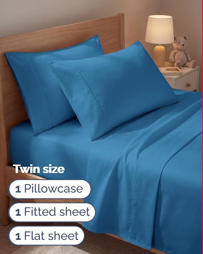 Twin 4 Piece Sheet Set - Comfy Breathable & Cooling - Ultra-Soft Hotel Luxury Bedding Set with 8-16 Inch Deep Pockets - 1 Flat & 1 Fitted Sheet & 2 Pillowcases - Wrinkle Free & Easy Care - Denim Blue