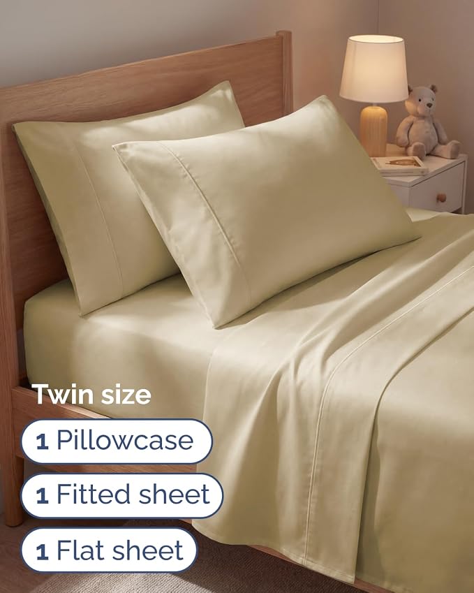 Twin 4 Piece Sheet Set - Comfy Breathable & Cooling - Ultra Soft Hotel Luxury Bedding Set with 8-16 Inch Deep Pockets - 1 Flat & 1 Fitted Sheet & 2 Pillowcases - Cozy, Wrinkle Free & Easy Care - Beige