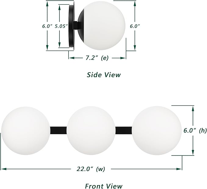 Black Bathroom Vanity Light Fixtures, Modern 3 Lights Globe Wall Sconce Lighting, Porch Wall Mount Light Fixture for Bathroom, Mirror Cabinets Hallway Stairs (Matte Black, 3-Light)