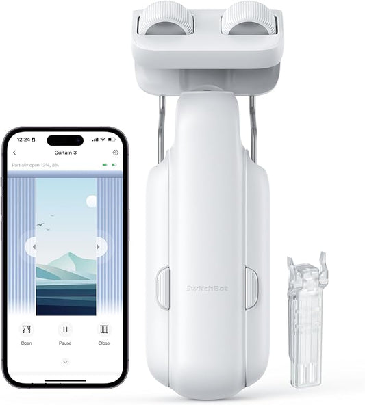 SwitchBot Automatic Curtain Opener - Bluetooth Remote Control Smart Curtain with App/Timer, Upgraded High-Performance Motor, Add Hub to Work with Alexa, Google Home, HomeKit
