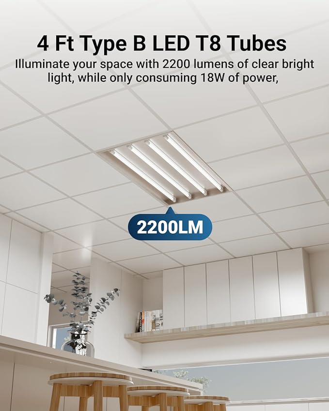 Sunco 30 Pack T8 LED Bulbs 4 Foot, LED Fluorescent Tube Replacement, 4ft LED Tube Light, Ballast Bypass, 18W, 2200 LM, Selectable CCT 3000K/3500K/4000K/5000K/6000K, Single Ended Power, Clear Lens UL