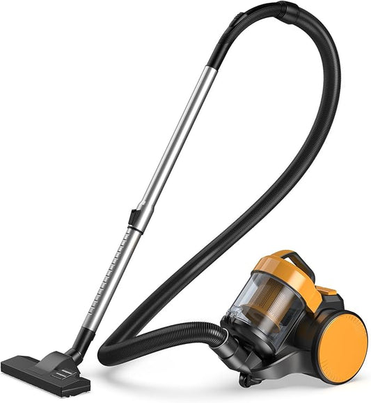OLIXIS Canister Vacuum Cleaner for Home, Lightweight Portable Vacuum Cleaners with Automatic Retractable Cord, Bagless Canister with Washable HEPA Filter for Hardwood Floor & Carpet, Yellow