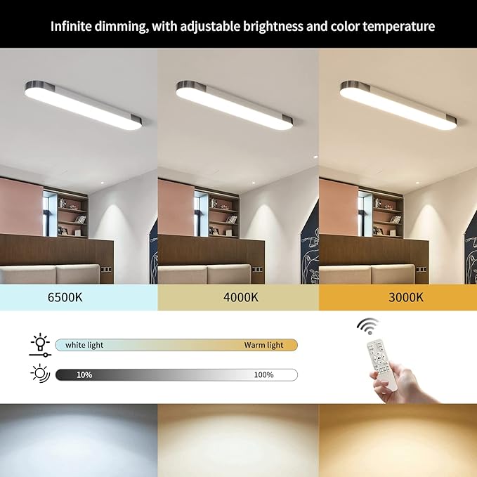 Qcyuui Dimmable LED Ceiling Light Modern Acrylic Linear LED Ceiling Lamp 39.4in Semi Flush Mount Wraparound Shape Lighting Fixture with Remote Control for Kitchen Dining Room (48W/3000-6500K)