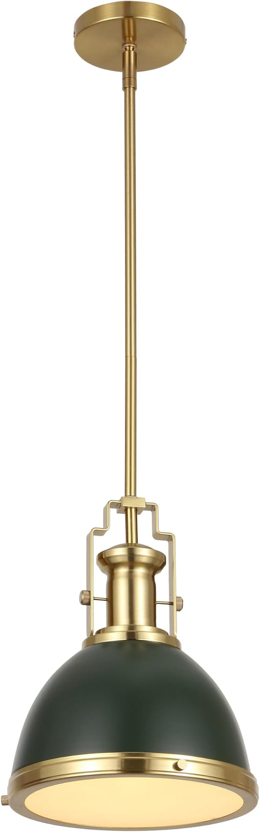 JONATHAN Y 10" Brass Gold Kombu Green 1-Light Metal Dome Pendant Modern Industrial Hanging Light for Kitchen Island Dining Room Adjustable Height LED Bulb Included JYL9535H