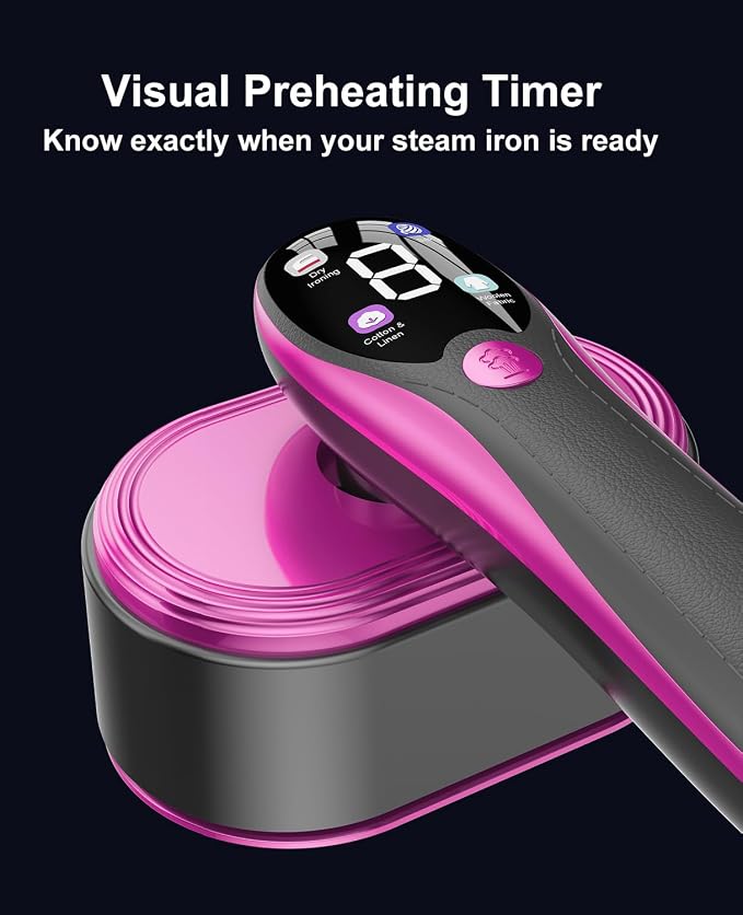 2-in-1 Steamer & Iron for Clothes, Portable Handheld Garment Steamer with LED Display, Large Ceramic Panel Travel Clothes Steamer Iron, 10s Fast Heat-Up All-Fabric Remove Wrinkle (Purple)