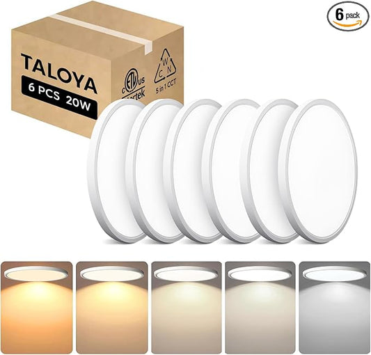 TALOYA 6-Pack 10 Inch Flush Mount LED Ceiling Light Fixture, 5CCT, White | 100–240 VAC Input,Edge-Lit Low Profile Round Design Ideal for Bedroom,Bathroom,Kitchen,Laundry,Closet
