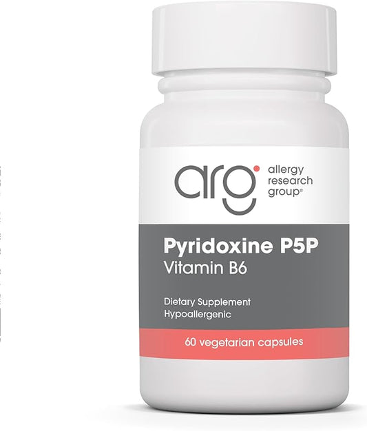 Allergy Research Group Pyridoxine P5P Supplement - Active Vitamin B6 275mg, Pyridoxal-5-Phosphate, Metabolism Support, Hypoallergenic, Vegetarian Capsules - 60 Count