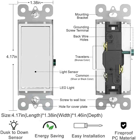 10 Pack SOZULAMP 3 Way Wall Light Switch with LED Night Light 15Amp 120/277Volt Rocker White Switch, Automatic On/Off Sensor