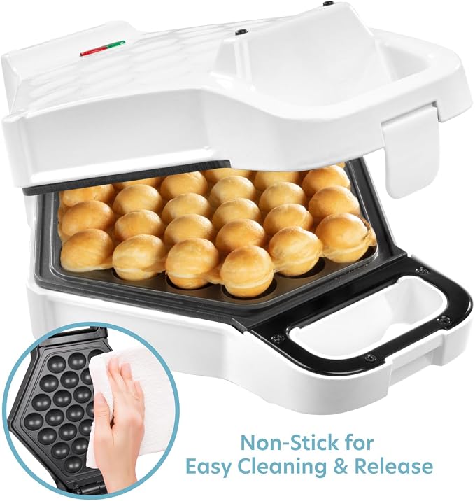 CucinaPro Bubble Waffle Maker, Electric Nonstick Hong Kong Egg Iron Griddle | Ready Indicator Light, Ready in under 5 Mins w Recipe Guide- Homemade DIY Ice Cream Cones- Special Breakfast or Dessert Gift