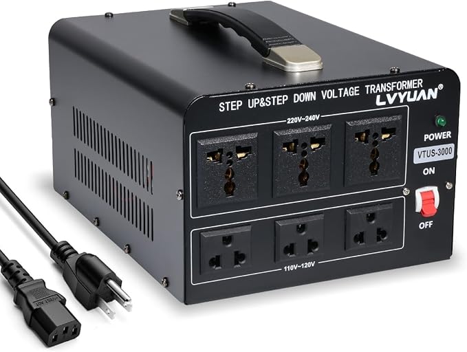 LVYUAN 3000 Watt Voltage Converter Transformer Heavy Duty Step Up/Down AC 110V/120V/220V/240V Power Converter with 3 US Outlets, 3 Universal Outlets, Resettable Circuit Breaker Protection