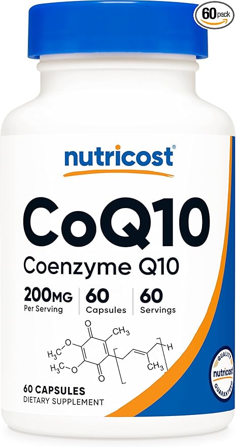 Nutricost CoQ10 200mg, 60 Vegetarian Capsules, 60 Servings - High Absorption, Vegetarian, Non-GMO, Coenzyme Q10