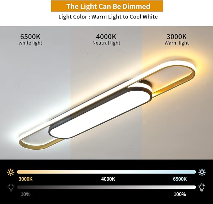 Qcyuui Linear Ceiling Light Modern LED Ceiling Lamp Dimmable Acrylic Ceiling Lighting Fixture with Remote Control for Kitchen Dining Room Cloakroom Hallway(48W/43.3in L)