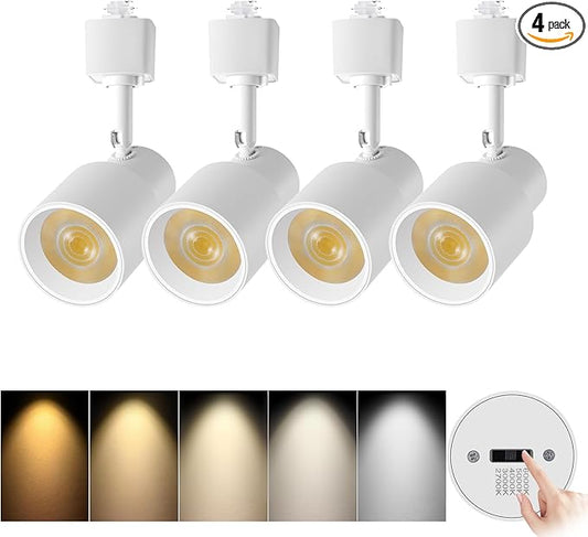 10W 5-Color LED Track Lighting Heads, Dimmable H Track Light Heads 2700-6000K Flexible Adjustable Track Lighting Head Fixtures CRI90+24° for Accent Art Task, White Track Lighting Heads 4 Pack