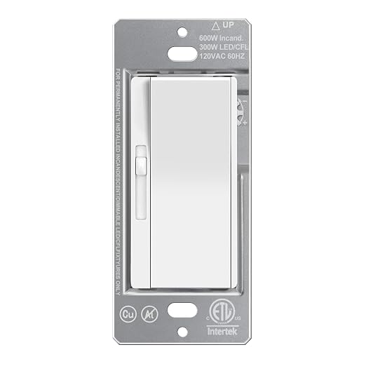 BESTTEN Slide Dimmer Light Switch, Quiet Rocker, Super Slim Single Pole or 3 Way Dimmable Switch, Max 300W LED, CFL, 600W Incandescent, ETL Listed, White