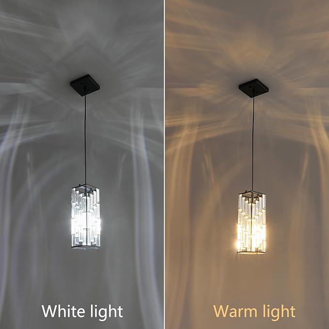 Black Pendant Lighting Modern Pendant Light, Mini Crystal Chandeliers,Adjustable Pendant Light Fixture for Kitchen Island Dinning Room Bedroom (2 Pack)
