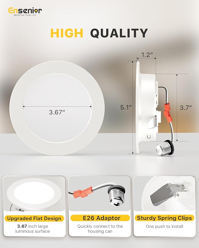 Ensenior 4 Inch LED Can Lights 4 Pack, Dimmable Retrofit Led Recessed Lighting, 5CCT Adjustable Color Temperature (2700K-5000K), 7W=77W 700LM, IC & Damp Rated, ETL&FCC Certified