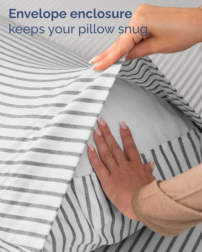 Twin XL 4 Piece Sheet Set - Comfy Breathable & Cooling - Soft Hotel Luxury Bedding Set with 8-16 Inch Deep Pockets - 1 Flat & 1 Fitted Sheet & 2 Pillowcases - Wrinkle Free & Easy Care - Grey Stripes 2