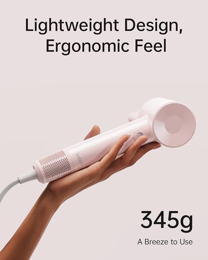 Laifen SE Lite Hair Dryer, Negative Ionic Blow Dryer with 100,000 RPM Brushless Motor for Fast Drying, High-Speed Low Noise Hair Dryer with Lightweight Design and 2 Nozzles, HD110, Pink