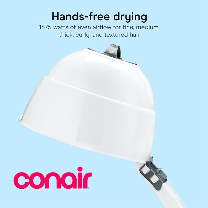 Conair Bonnet Hair Dryer | Hands-Free Drying for Fine, Medium, Thick, Curly, and Textured Hair, White, HH320L