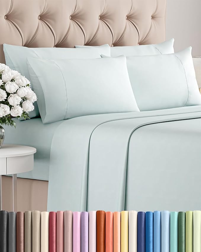 Queen 6 Piece Sheet Set - Comfy Breathable & Cooling - Ultra-Soft Hotel Luxury Bedding Set with 8-16 Inch Deep Pockets - 1 Flat & 1 Fitted Sheet & 4 Pillowcases - Wrinkle Free & Easy Care - Ice Blue