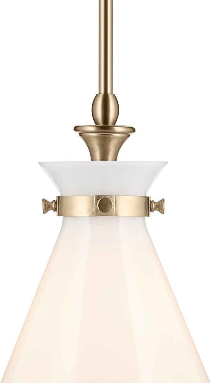 Kichler Laria 1-Light Pendant Light Fixture, Kitchen Island Hanging Light with Opal Glass in Champagne Bronze, Updated Traditional Style for Dining Room (14.5" x 10.5"), 52774CPZ