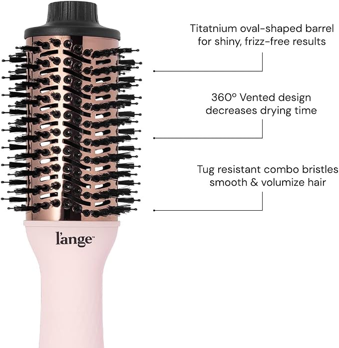 L'ANGE HAIR Le Volume 2-in-1 Titanium Blow Dryer Brush | Frizz Control Blowout Hair Dryer Brush For Drying And Straightening | Volumizing Hot Air Styler For All Hairstyles | Oval Barrel | Blush - 60mm