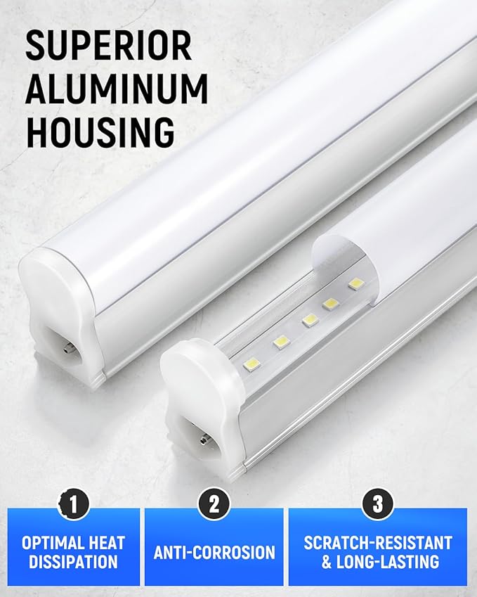 (8 Pack) Upgraded 4FT T5 LED Integrated Fixture, 6500K,20W,2300LM(Super Bright White) Linkable LED Shop Light,Garage Ceiling and Cabinet Light,Strip Light,Corded Electric with ON/Off Switch