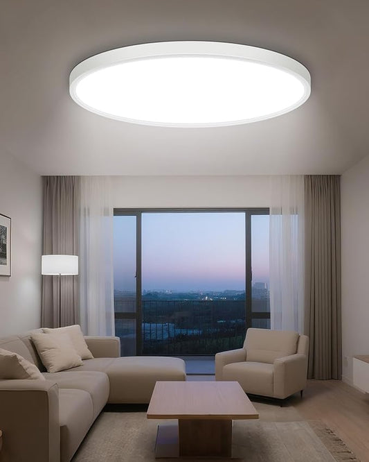 hepside 23INCH Big Dimmable Flush Mount Ceiling Light Fixture White, 3000/4000/6500K Ceiling Lamp, 50W 5000LM Super Bright Low Profile Light for Bedroom, Kitchen, Bathroom, Hallway