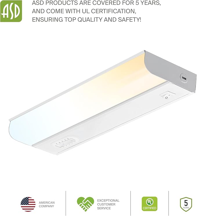 ASD LED Under Cabinet Lighting Hardwired, 9 Inch 4W 2700K-5000K Selectable, 337LM, CRI90+, Direct Wire Linkable Under Counter Lights for Kitchen, Dimmable Under Cabinet Lights, White, UL, 20 Pack