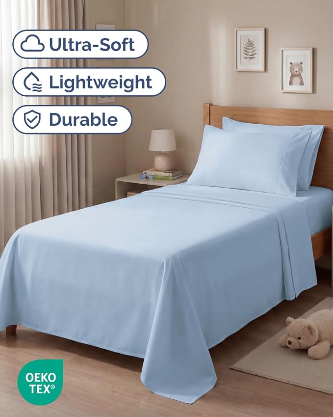 Twin 4 Piece Sheet Set - Comfy Breathable & Cooling - Ultra-Soft Hotel Luxury Bedding Set with 8-16 Inch Deep Pockets - 1 Flat & 1 Fitted Sheet & 2 Pillowcases - Wrinkle Free & Easy Care - Baby Blue