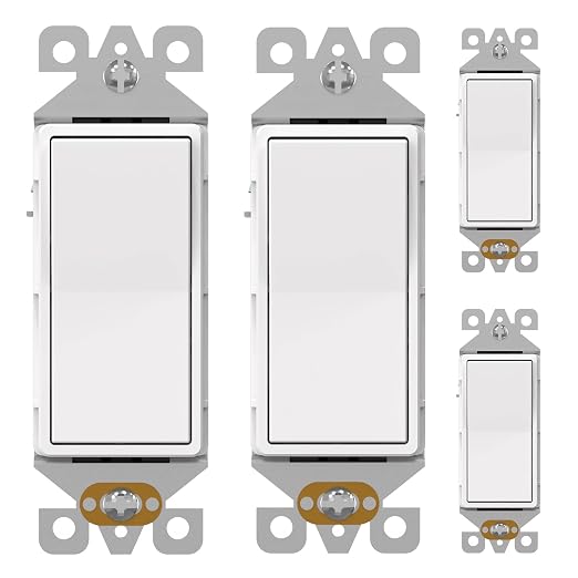 AIDA 4 Pack Single Pole Rocker Decora Light Switch, 15 Amp Self-grounding Electrical Light Switches, Residential Grade, UL Listed, Matte White