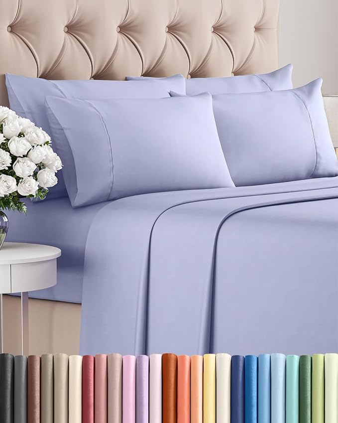 King 6 Piece Sheet Set - Comfy Breathable & Cooling - Ultra Soft Hotel Luxury Bedding Set w/ 8-16 Inch Deep Pockets - 1 Flat & 1 Fitted Sheet & 4 Pillowcases - Wrinkle Free and Easy Care - Lavender