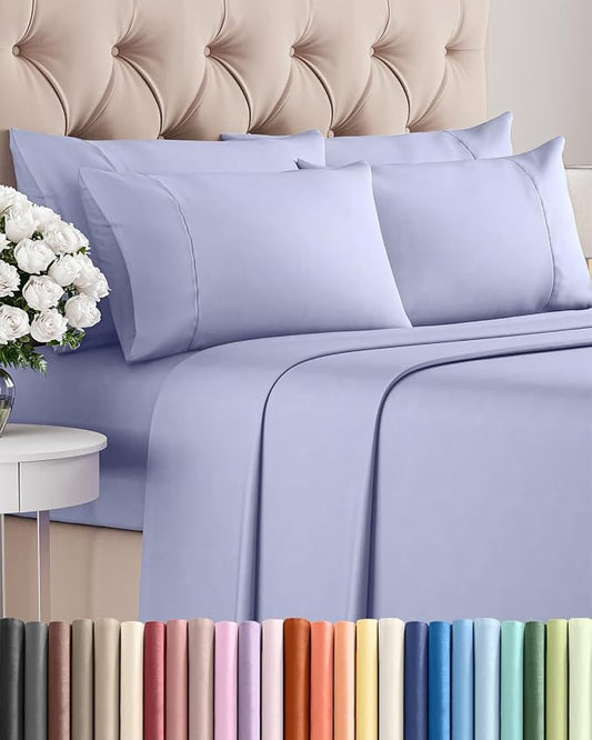 King 6 Piece Sheet Set - Comfy Breathable & Cooling - Ultra Soft Hotel Luxury Bedding Set w/ 8-16 Inch Deep Pockets - 1 Flat & 1 Fitted Sheet & 4 Pillowcases - Wrinkle Free and Easy Care - Lavender