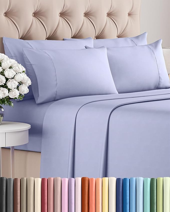 Queen 6 Piece Sheet Set - Comfy Breathable & Cooling - Ultra-Soft Hotel Luxury Bedding Set with 8-16 Inch Deep Pockets - 1 Flat & 1 Fitted Sheet & 4 Pillowcases - Wrinkle Free & Easy Care - Lavender