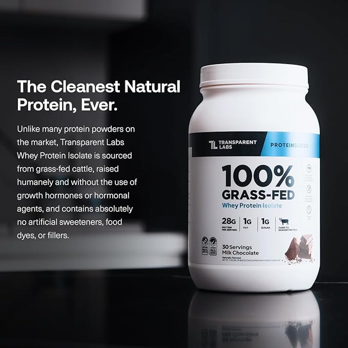 Transparent Labs Grass-Fed Whey Protein Isolate - Naturally Flavored, Gluten Free Grassfed Whey Protein Powder w/ 28g Protein per Serving & 9 Amino Acids - 30 Servings, Oatmeal Chocolate Chip Cookie