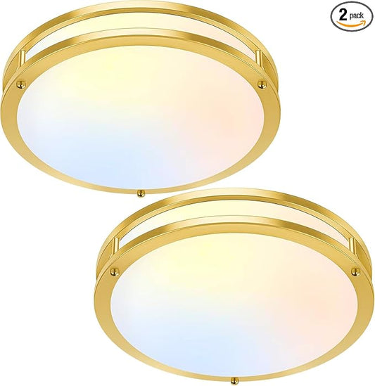 TOBUSA 16in 50W LED Flush Mount Ceiling Lights 5600lm Super Bright, Dimmable LED Light Fixtures 2700K-6500K 5CCT Adjusted, 2-Pack Modern Light Fixture Ceiling for Living Room Bedroom Kitchen, Gold