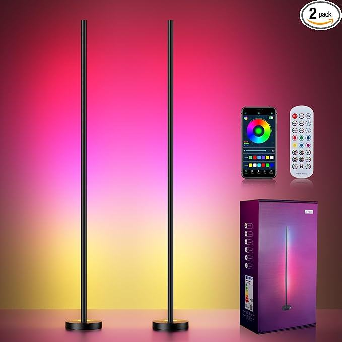 OIYN Smart RGBICW LED Corner Floor Lamp 2 Pack - 16 Million DIY Colors, 68+ Scenes, Music Sync, App & Remote Control, Color-Changing Ambient Lighting for Living Rooms, Bedrooms, and Gaming Rooms