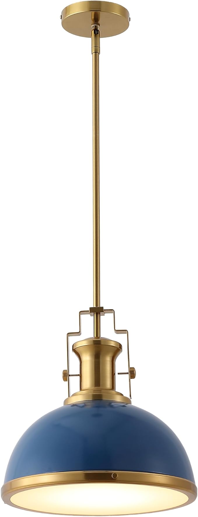 JONATHAN Y JYL9536G 13" Modern Industrial Dome Pendant Light, Farmhouse Hanging Light Fixture in Navy and Brass Gold, Adjustable Height Metal Lighting for Kitchen Island, Dining Room, Entryway