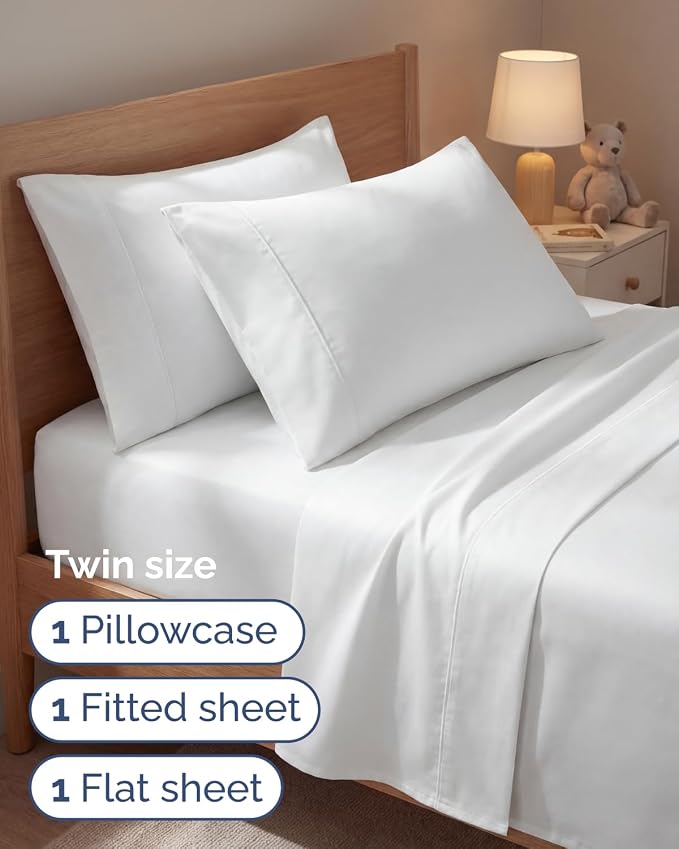 Twin 4 Piece Sheet Set - Comfy Breathable & Cooling - Ultra Soft Hotel Luxury Bedding Set with 8-16 Inch Deep Pockets - 1 Flat & 1 Fitted Sheet & 2 Pillowcases - Cozy, Wrinkle Free & Easy Care - White