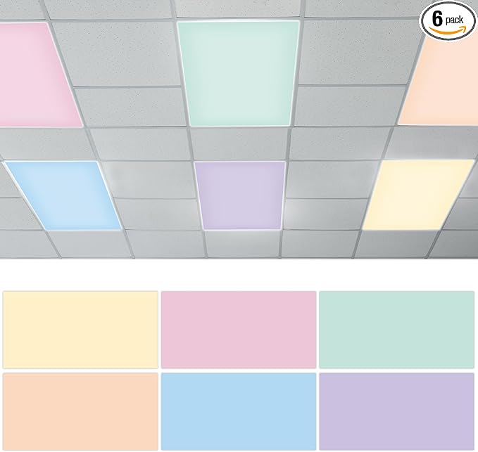 QOUBAI 6 Pcs Fluorescent Light Covers with 60 Magnets,4 x 2 Ft Magnetic Light Filters Colorful Fluorescent Lights Shade Easy Install for Classroom Office Library Hospital Home Ceiling Solid Color
