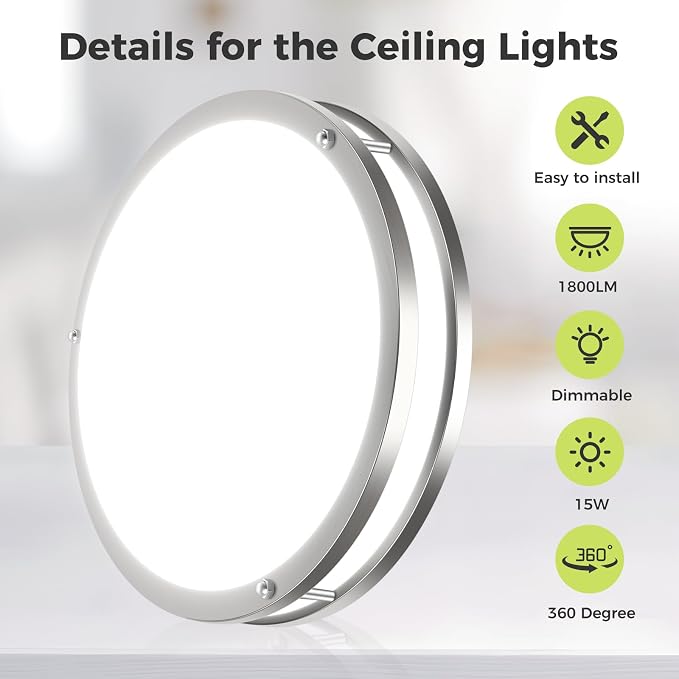 hepside 4 Pack Flush Mount Ceiling Light Fixture, Dimmable & 5 Color Temperatures Ceiling Light Black, 10inch 15W 3000K 3500K 4000K 5000K 6500K Adjustable Ceiling Lamps for Bathroom Bedroom Hallway