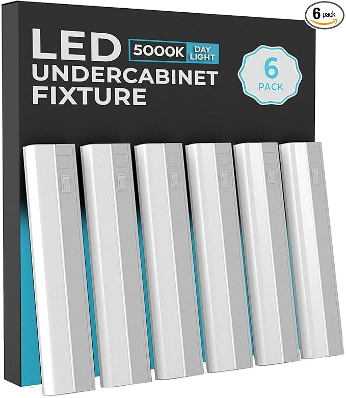 6 Pack Hardwired LED Under Cabinet Lighting - 16 Watt, 24", Dimmable, UnderCRI>90, 5000K (Day Light), Wide Body, Long Lasting Metal Base with Frost Lens