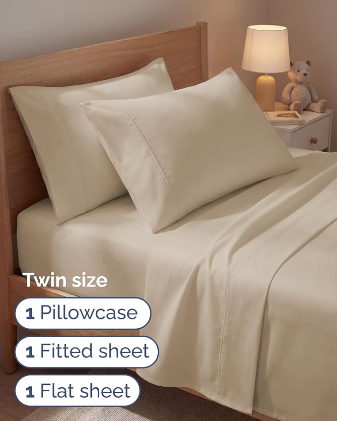Twin 4 Piece Sheet Set - Comfy Breathable & Cooling - Ultra Soft Hotel Luxury Bedding Set with 8-16 Inch Deep Pockets - 1 Flat & 1 Fitted Sheet & 2 Pillowcases - Cozy, Wrinkle Free & Easy Care - Cream