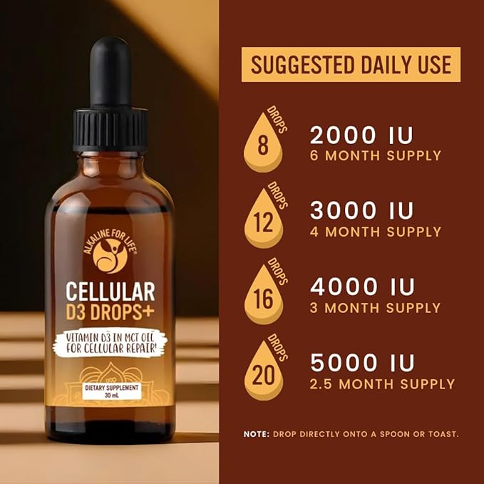 Cellular Vitamin D3 Drops – Liquid Vitamin in MCT Oil for Superior Absorption. Convenient Vitamin D Drops with a Daily Easy-to-use Dropper for Flexibility.