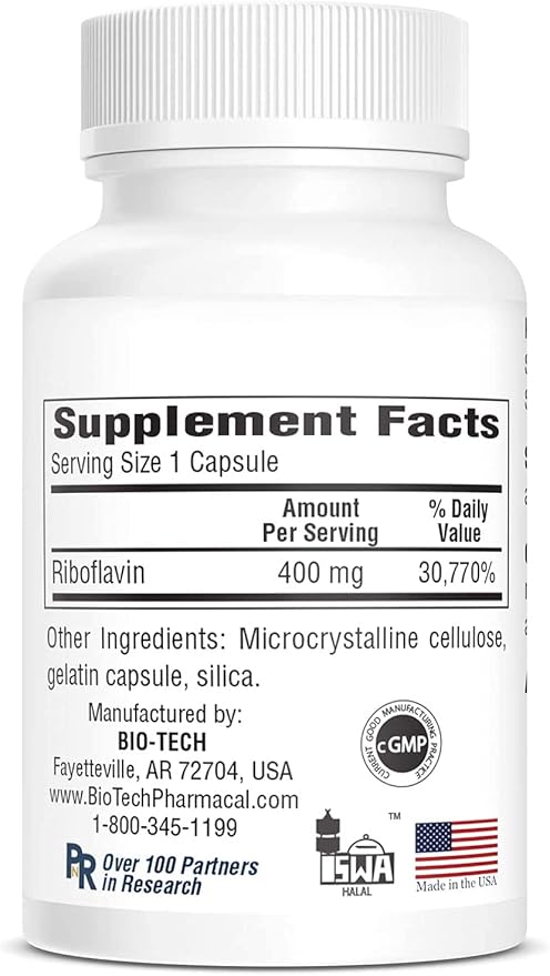 Bio-Tech Pharmacal B2-400, 100 gélules – Supplément entièrement naturel – Favorise la clarté et la productivité – Sans produits laitiers, poisson, gluten, arachides, crustacés, OGM et soja – Sans colorants artificiels