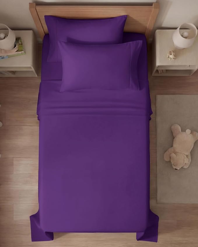 Twin 4 Piece Sheet Set - Comfy Breathable & Cooling - Ultra Soft Hotel Luxury Bedding Set w/ 8-16 Inch Deep Pockets - 1 Flat & 1 Fitted Sheet & 2 Pillowcases - Cozy, Wrinkle Free & Easy Care - Purple