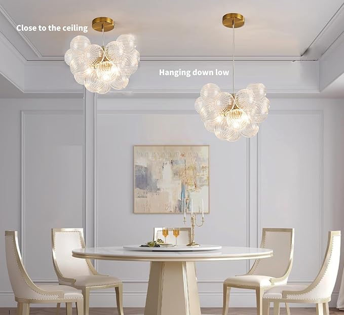 Surpars House Clear Bubble Ball Chandelier, Modern Glass Ceiling Light, 4 Lights Pendant Lighting Fixture for Bedroom,Livinng Room,Dining Room