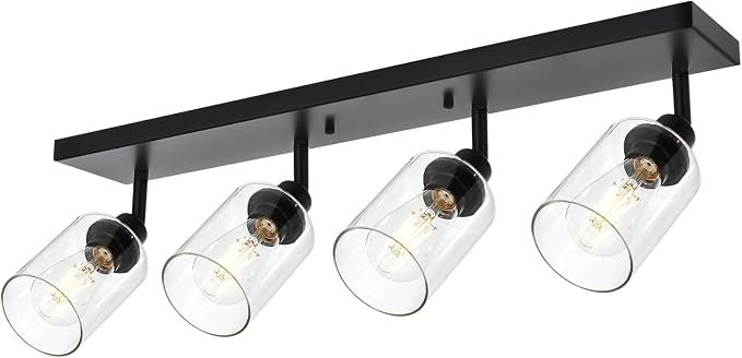 4 Light VINLUZ Vanity Wall Light with Clear Glass Shade Indoor Bathroom Fixture Multi-Directional Rotating Metal Ceiling Spotlight Fixture with Adjustable Track Heads