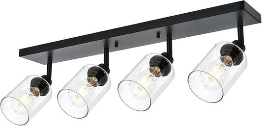 4 Light VINLUZ Vanity Wall Light with Clear Glass Shade Indoor Bathroom Fixture Multi-Directional Rotating Metal Ceiling Spotlight Fixture with Adjustable Track Heads